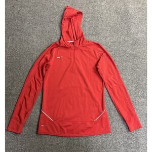 Nike Dri Fit Women’s Small Red 1/4 Zip Hooded Pullover Jacket Running Gym